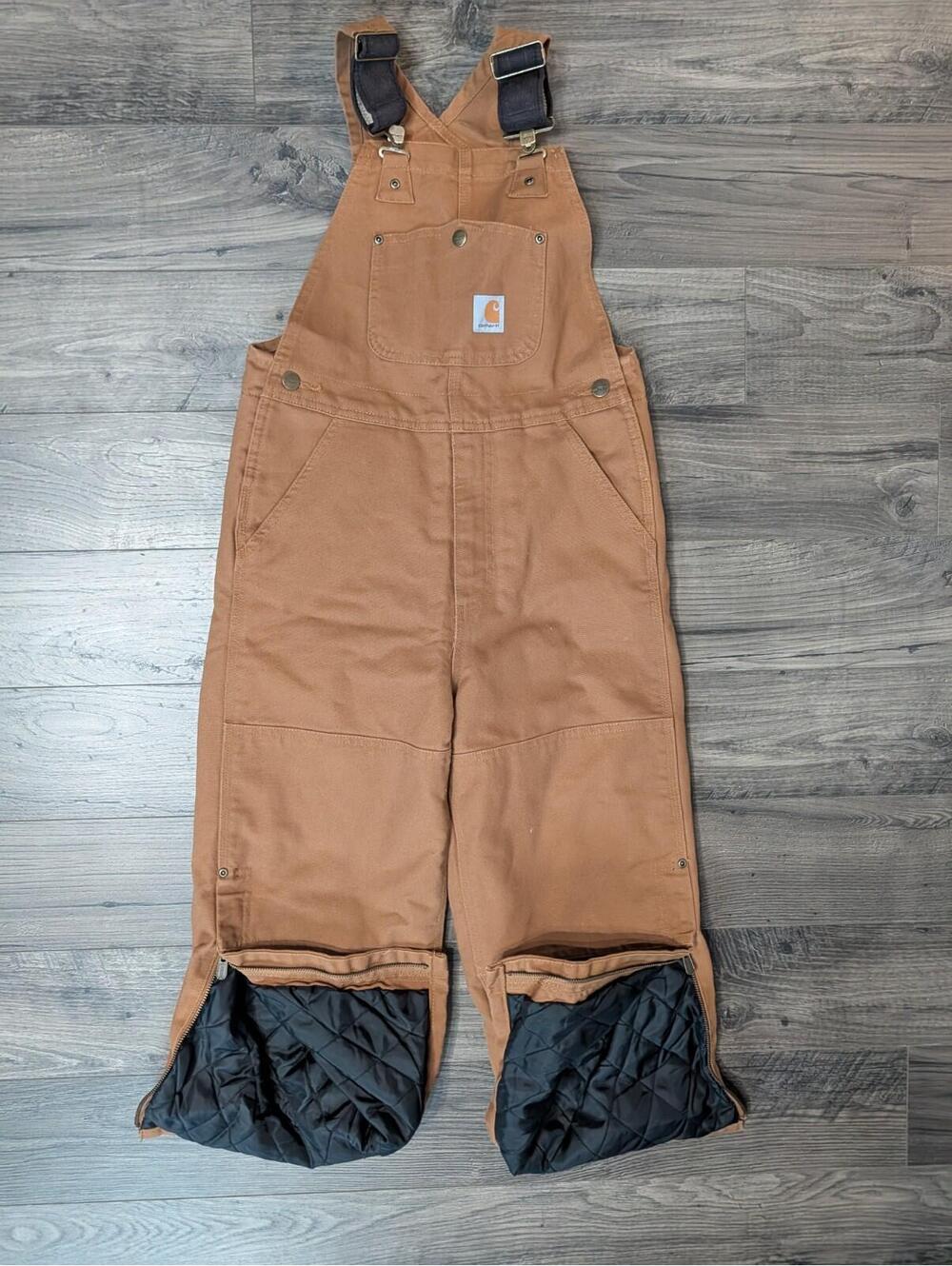 Carhartt Kids Youth Duck Insulated Bib Overalls Brown Size 8 Quilted Lined